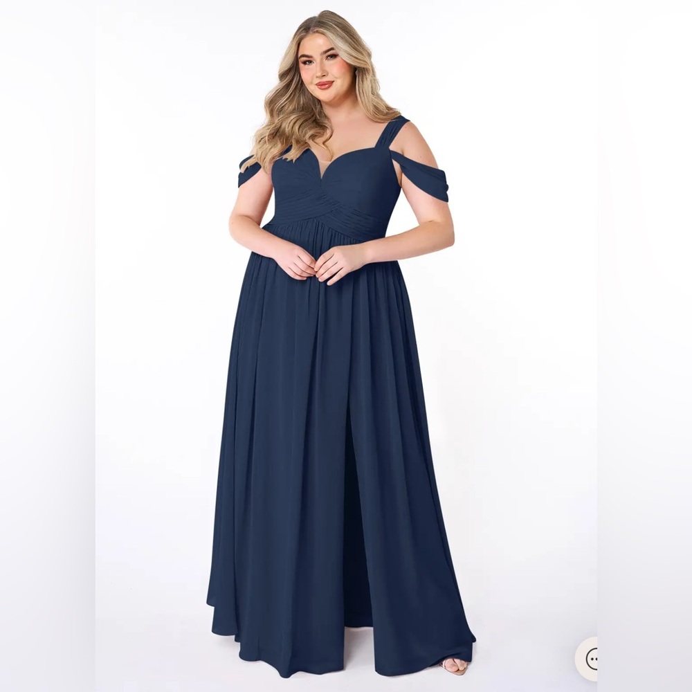 AZAZIE LIANNE Navy A-Line Off the Shoulder Chiffon Dress size 16